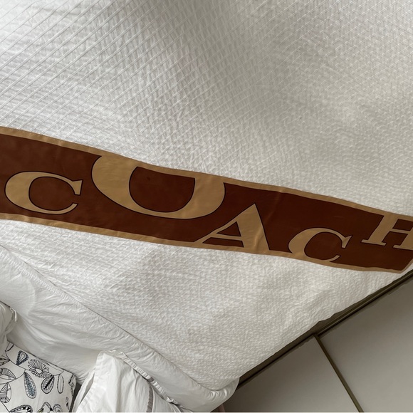 Coach silk scarf. Tan and brown logo print. Great condition. - Picture 3 of 8